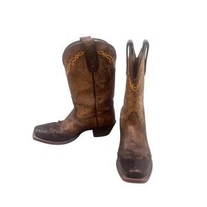 Tony Lama Ladies Santa Fe Bark Wingtip Vaquero VF6004 Cowboy Boots Size 6B Brown